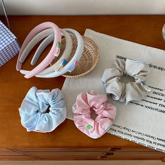 Hot Sale Candle Color Plaid Medium Hair Ties Headbands Sweet Trendy Wholesale in Stock Hairbands Accessories Set for Women Kids