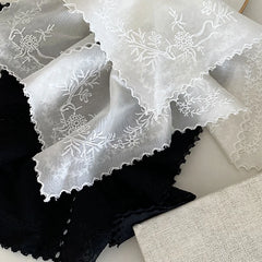 Women's Elegant Stock Hair Ties Accessories Hot Sale Simple Fashion Kerchief Scrunchies in Black White Flower Print