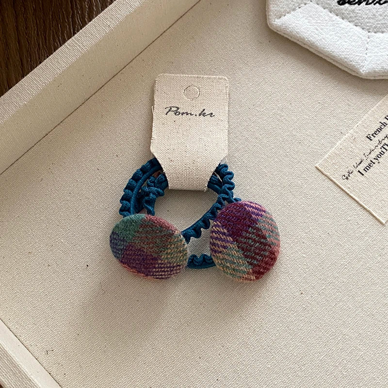 Fashion French Style Button Plaid Scrunchies for Baby Girls High Elastic Hair Ties for Kids Children Hair Accessories in Stock