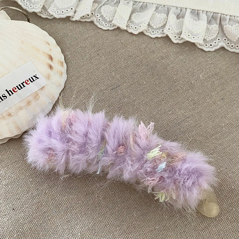 Women Winter Autumn Fluffy Hot Sale Banana Clips Fashion Sweet Trendy Elegant Wholesale in Stock Hair Clips Accessory for Daily