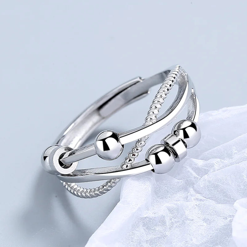 Double-layer Bead Open Rings Women Adjustable Geometric Minimalist Stackable Band Modern Fashion Jewelry Gift Accessories Bulk