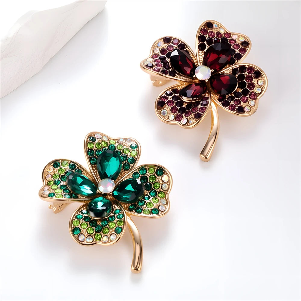 Personalized Design Four-leaf Clover Brooches for Girls Sweet Dainty Glamorous Pins Jewelry for Women Lady Accessories Hot Sale