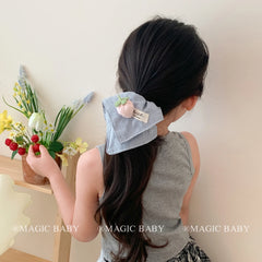 Cute Elegant Stripe Plaid Lace Sweet Scrunchies Baby Girls Graceful Fashion High Quality Durable Hair Ties Kids Children Hair