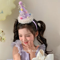 Cute Sweet Birthday Cake Headband for Baby Girls Luxurious Glitter Hair Accessories Children's Stock