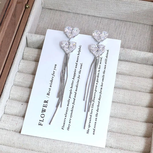 Ladies Heart Tassel Imitation Pearl Decorative Drop Earring Fashion Elegant Graceful Charms High Quality Bulk Jewelry Accessory