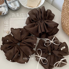 Women's Vintage Sweet Party-Style Hair Ties Accessory Female Multiple Large Thick Thin Ponytail Holder Imitation Pearl Bowknot