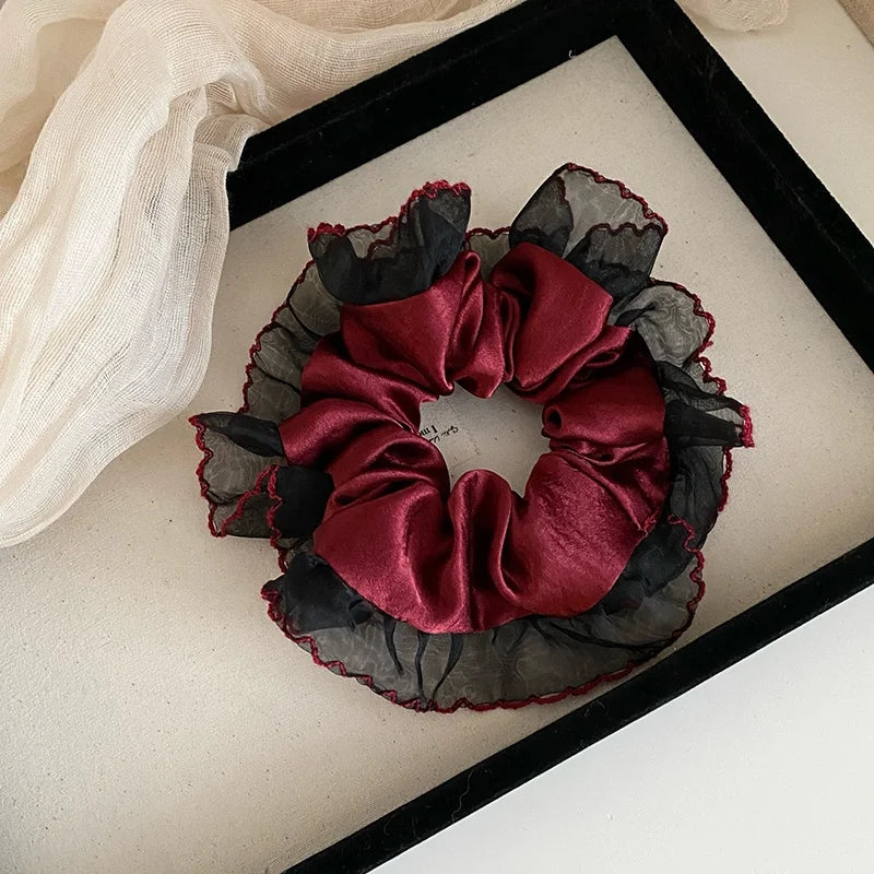 Female Red Black Lace Large Thick Thin Hair Scrunchies Fashion Elegant Vintage Bulk in Stock Hair Ties Accessories for Women