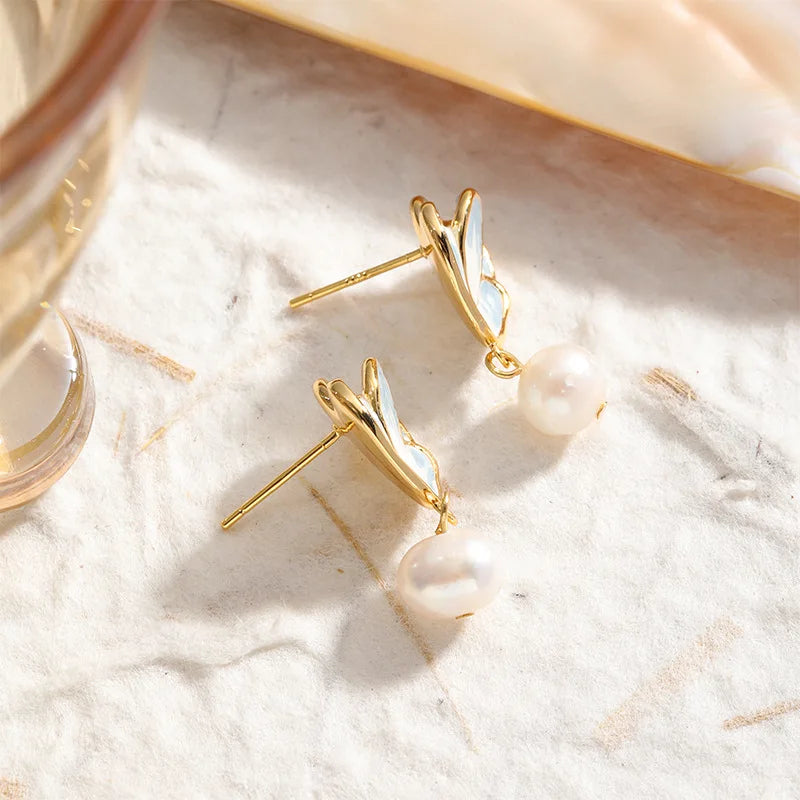 Women Blue Freshwater Pearl S925 Silver 18k Gold-plated Drop Earring Fashion Elegant Low MOQ in Stock Jewelry for Female Causal