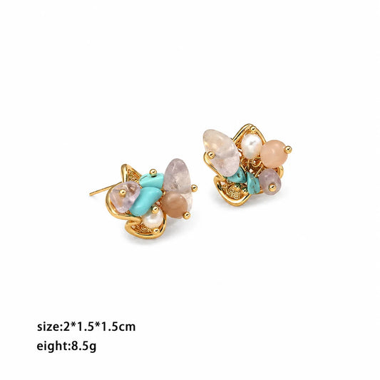 Girls Sweet Elegant Crystal Blue Turquoise Stud Earring Green Purple Fashion Charms Glamorous in Stock Jewelry for Women Causal