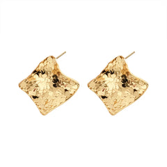 Fashion Copper Stud Earrings Pleated Metal Flashing Texture Earpins Round Square Irregular Earrings Wholesale European American