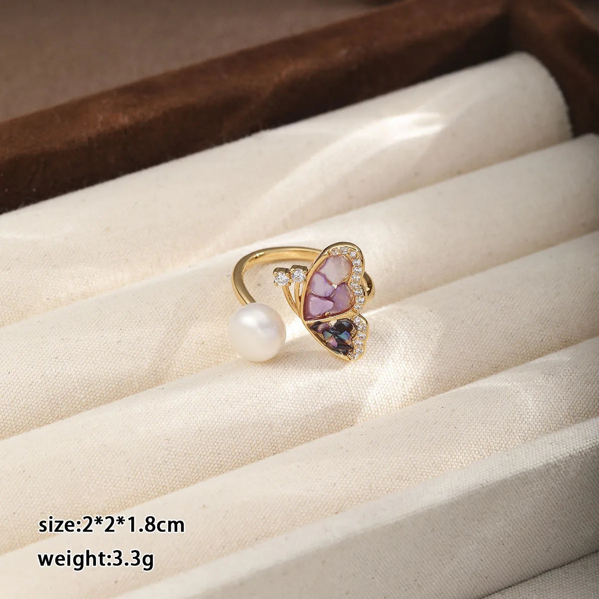 Fashion Freshwater Pearl Crushed Shell Cubic Zirconia Butterfly Rings for Girls Sweet Jewelry for Women Ladies Wholesale Bulk