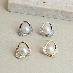 Ladies Latest Imitation Pearl Rhinestone Small Drop Earring Trendy Luxurious Glamorous Wholesale Jewelry Accessories for Office