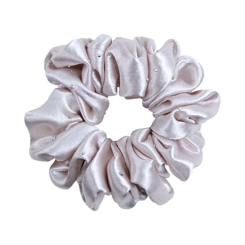Elegant Satin Hair Ties Silver Pearl Beads Scrunchies High-end Fashion Hair Accessories for Women Girls Hair Bands Wholesale