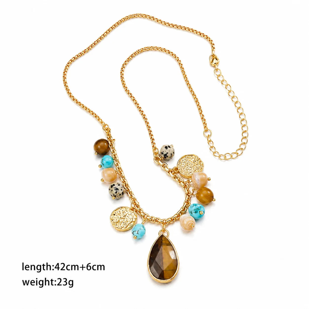 Female Tiger Eye Dotted Stone Blue Turquoise Shell Beads Necklace Elegant Fashion Factory Price in Stock Jewelry for Women Daily