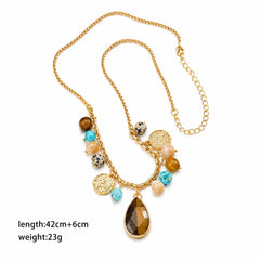 Female Tiger Eye Dotted Stone Blue Turquoise Shell Beads Necklace Elegant Fashion Factory Price in Stock Jewelry for Women Daily