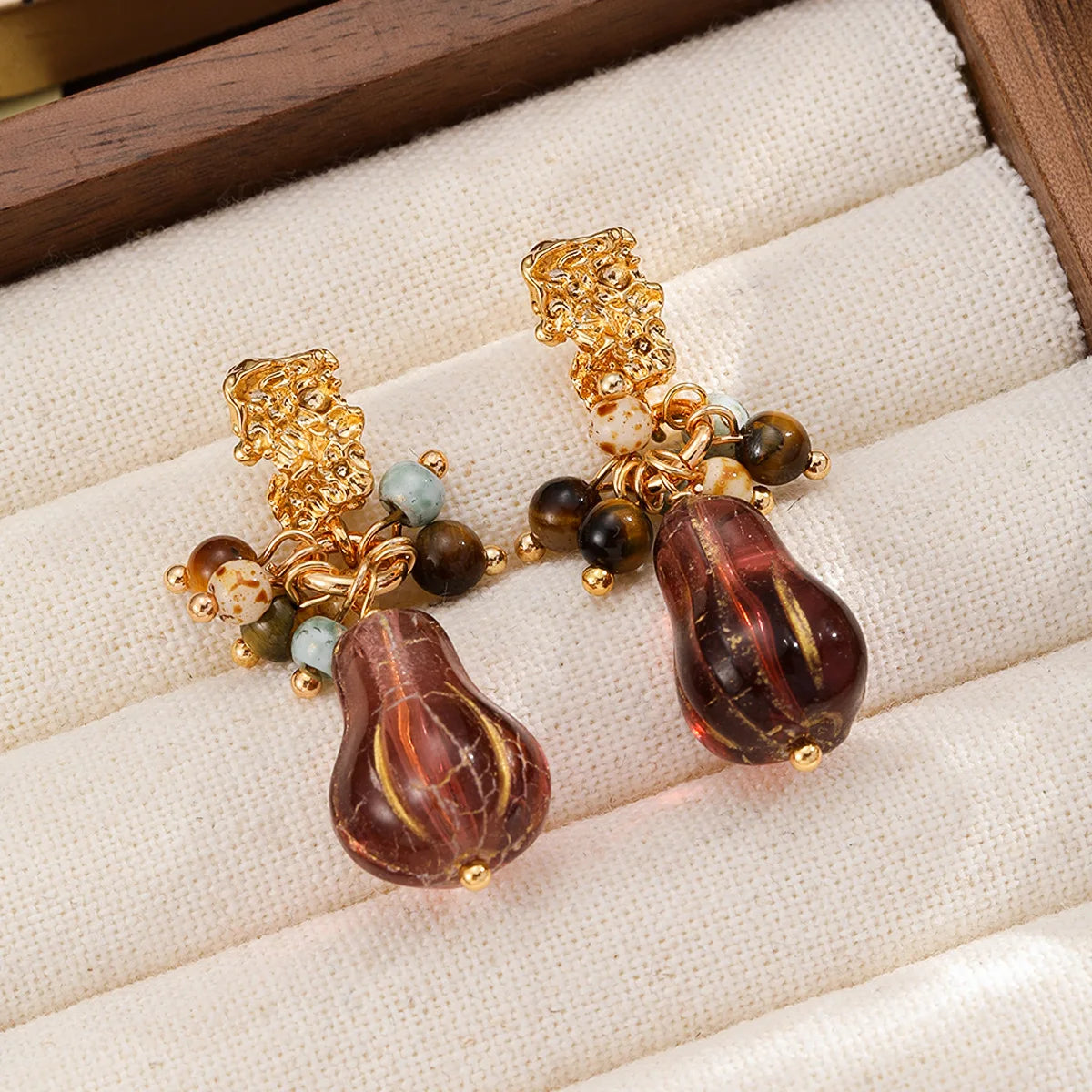Women Brown Green Czech Beads Natural Stone S925 Silver 18k Gold-plated Earring Fashion Elegant Dainty in Stock Daily Jewelry