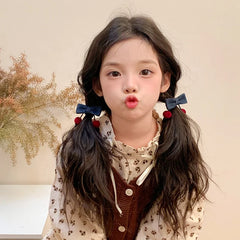 Girls Blue Bowknot Ball Elastic Ponytail Holder Hair Ties Sweet Fashion Elegant in Stock Alligator Clips Accessories Set for Kid