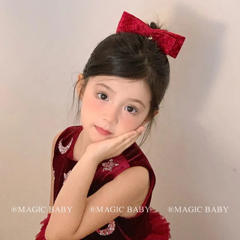 Solid Color Classic Bowknot Hair Clips for Baby Girls Cute Kawaii Velvet Alligators for Kids Children Hair Accessories in Stock