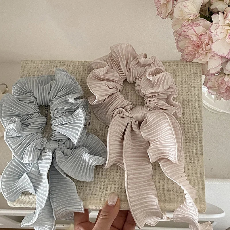 Fashion Ribbon Bowknot Elegant Solid Color Scrunchies for Girls Trendy Sweet Hair Ties for Women Ladies Hair Accessories Chic