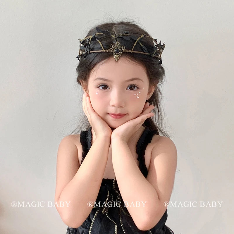 Vine Crystal Crown for Kids Queen Headband Rhinestones Elegant Princess Tiara Child Party Hair Accessories Royal Birthday Gift