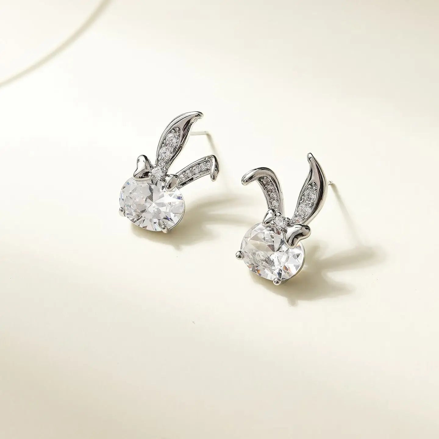 Women Rabbit Heart Shape Small Silver Fashion Stud Earring Trendy Chic Cute Cartoon High Quality Bulk Order Jewelry Accessories