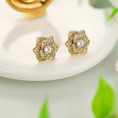 Women Rose Flower Shape Rhinestone Small Stud Earring Fashion Elegant Beauty Wholesale Jewelry Accessories for Female Daily Use