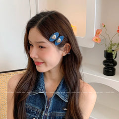 Minimalistic Flower Bowknot Hair Clip Simple Denim Heart Shaped Hair Accessory for Girls Women Alloy Fabric Material for Parties