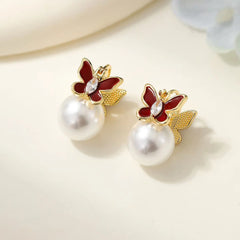 Luxury Butterfly Imitation Pearl Drop Earrings for Girls Elegant Graceful Jewellry for Women Ladies Accessories Chinese Supplier