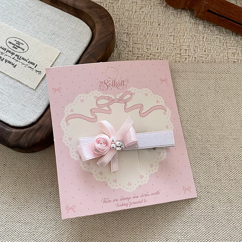 Lace Pearl Bow Flower Hairpin Small Size Hair Clips for Women Girls Spring Princess Sweet Barrette Hair Accessories Wholesale