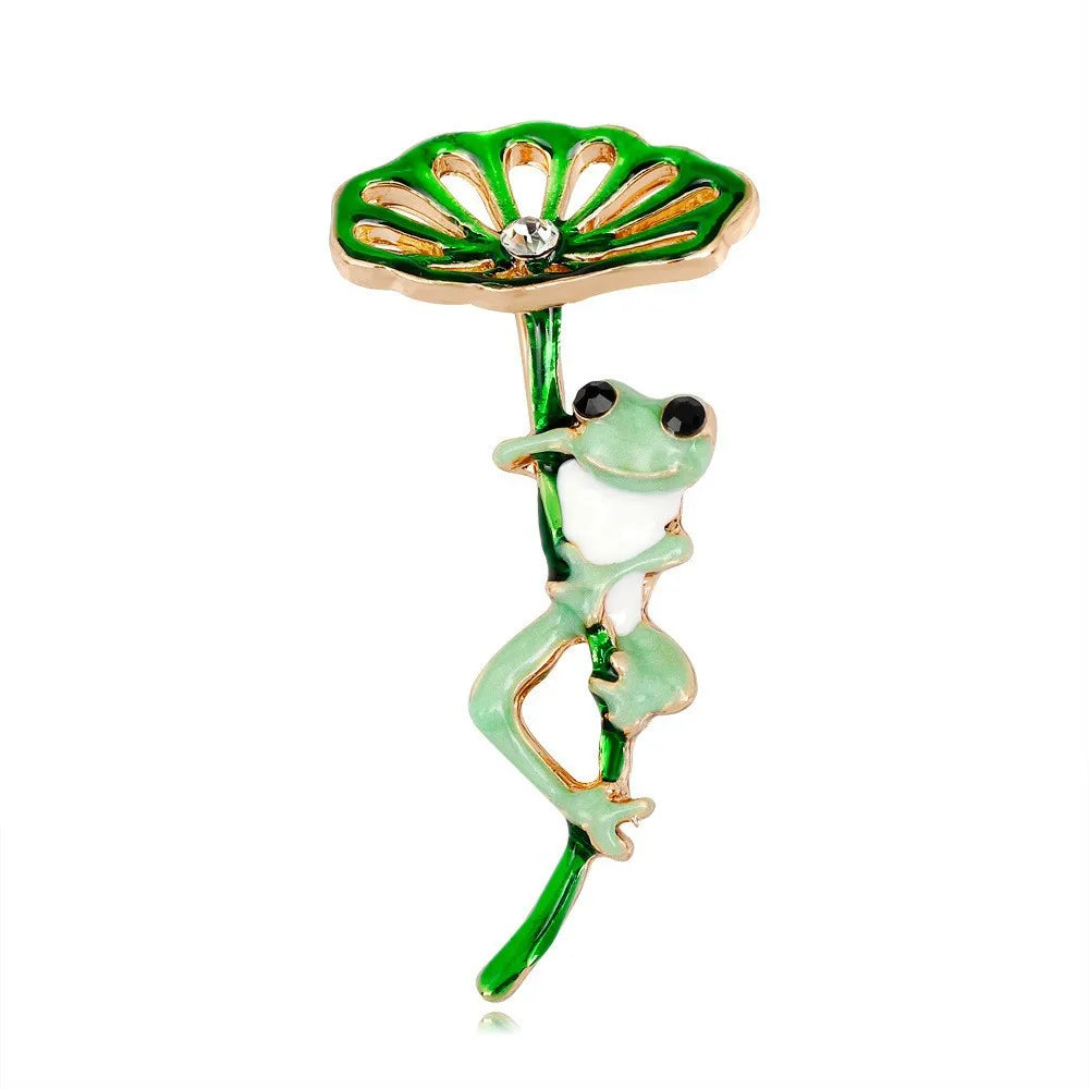 Fashion Sweet Animals the Frog Prince Brooches for Girls Lotus Leaf Cute Pins Jewelry for Women Ladies Accessories Wholesale
