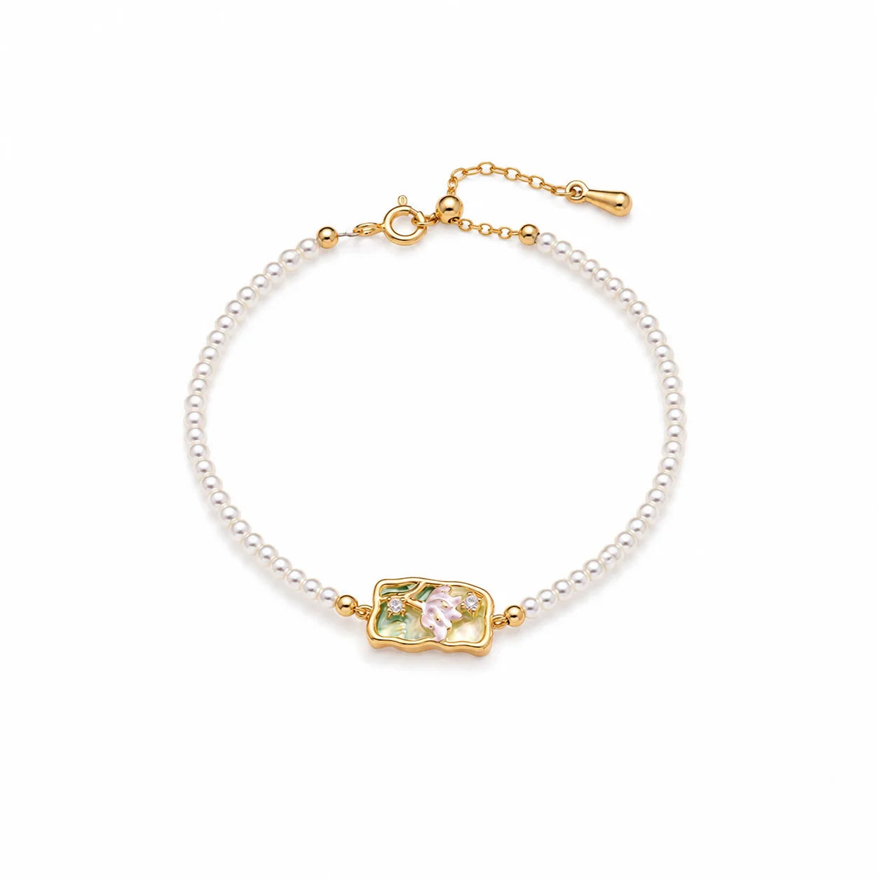 Fashion Pearl Hand-Painted Drip Glaze Elegant Bracelets for Girls Sweet White Zircon Jewelry for Women Ladies Wholesale Bulk