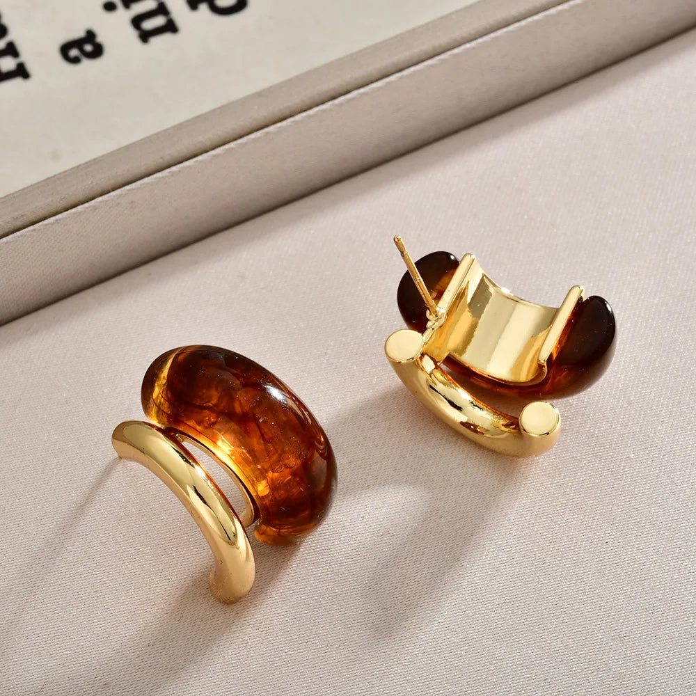 Retro Resin Chunky Hoop Earrings Women Copper Gold-plated Geometric Stud Earrings Fashion Jewelry Vintage Style Gift Wholesale