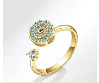 Women Evil's Eye Open Rings Adjustable Flower Rotating Ring with Cubic Zirconia Fashion Elegant Jewelry Gift Accessory Wholesale