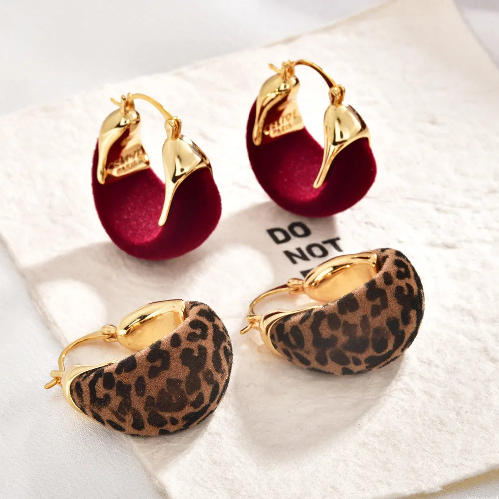 Female Vintage Hoop Earrings Leopard Print Red Ear Earrings Niche Design Unique Fashion High-end Earrings Autumn Winter Jewelry