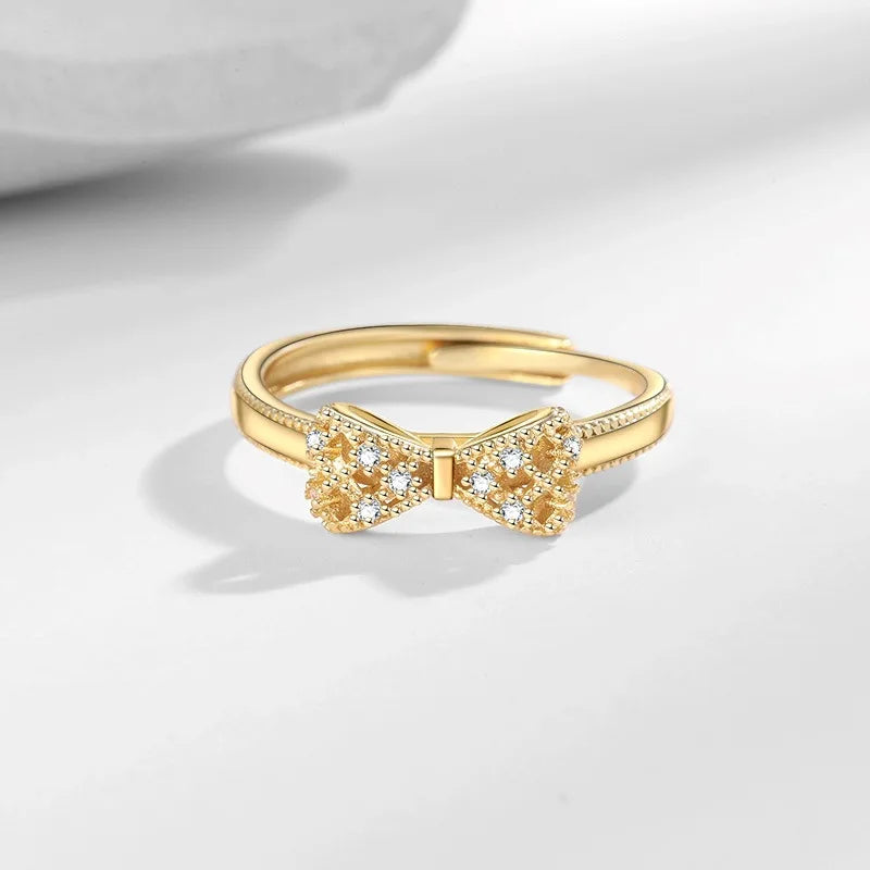 European and American Style Bow Rings Women Glitter Zircon Elegant Sweet Bowknot Rings Fashionable Jewelry Accessories Wholesale