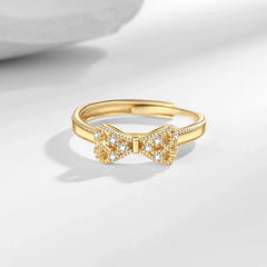 European and American Style Bow Rings Women Glitter Zircon Elegant Sweet Bowknot Rings Fashionable Jewelry Accessories Wholesale