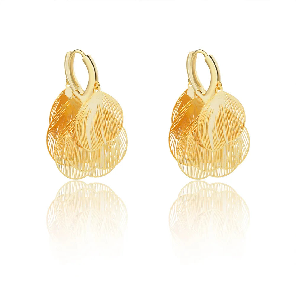 Female Tassel Earrings Women Super Fairy Hollow Metal Petal Earrings Fashionable Design Luxury High-end Elegant Earrings New