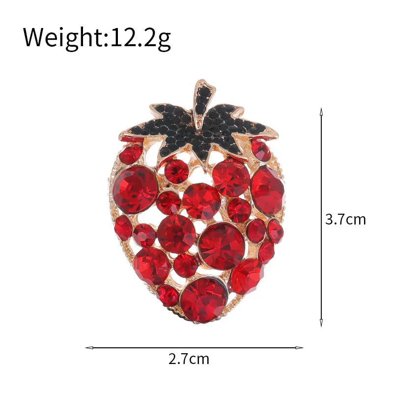 Fashion Rhinestone Glitter Strawberry Fruits Brooches for Girls Stylish New Design Pins Jewelry for Women Ladies Accessories