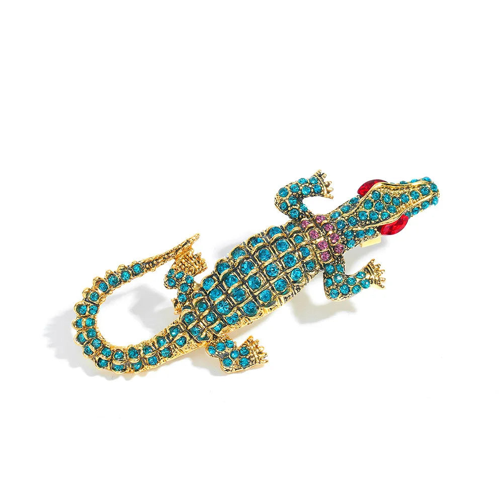 Fashion Glitter Rhinestone Animals Crocodile Brooches for Girls Trendy Glamorous Stylish Pin Jewelry for Women Lady Accessories