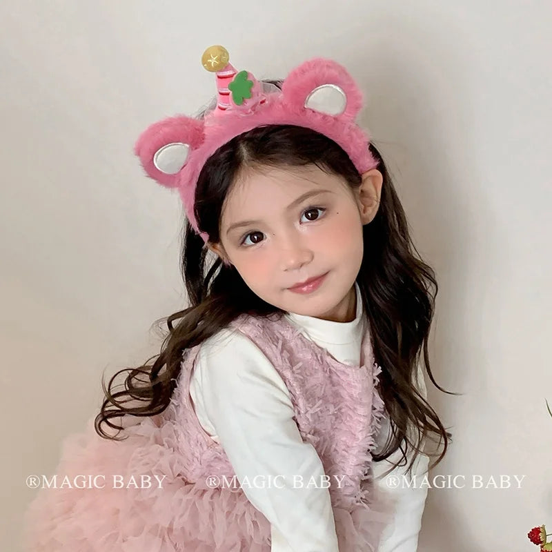 Sweet Cute Fashion Animals Bear Head Bands for Baby Girls Trendy Fluffy Kawaii Hair Bands for Kids Children Hair Accessories