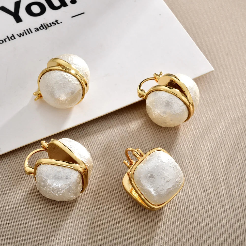 French Light Luxury Double-Sided Pearl Ear Buckles Retro Style Fashion Geometric Ear Studs Snowflake Beads Niche Earrings Women