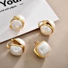 French Light Luxury Double-Sided Pearl Ear Buckles Retro Style Fashion Geometric Ear Studs Snowflake Beads Niche Earrings Women