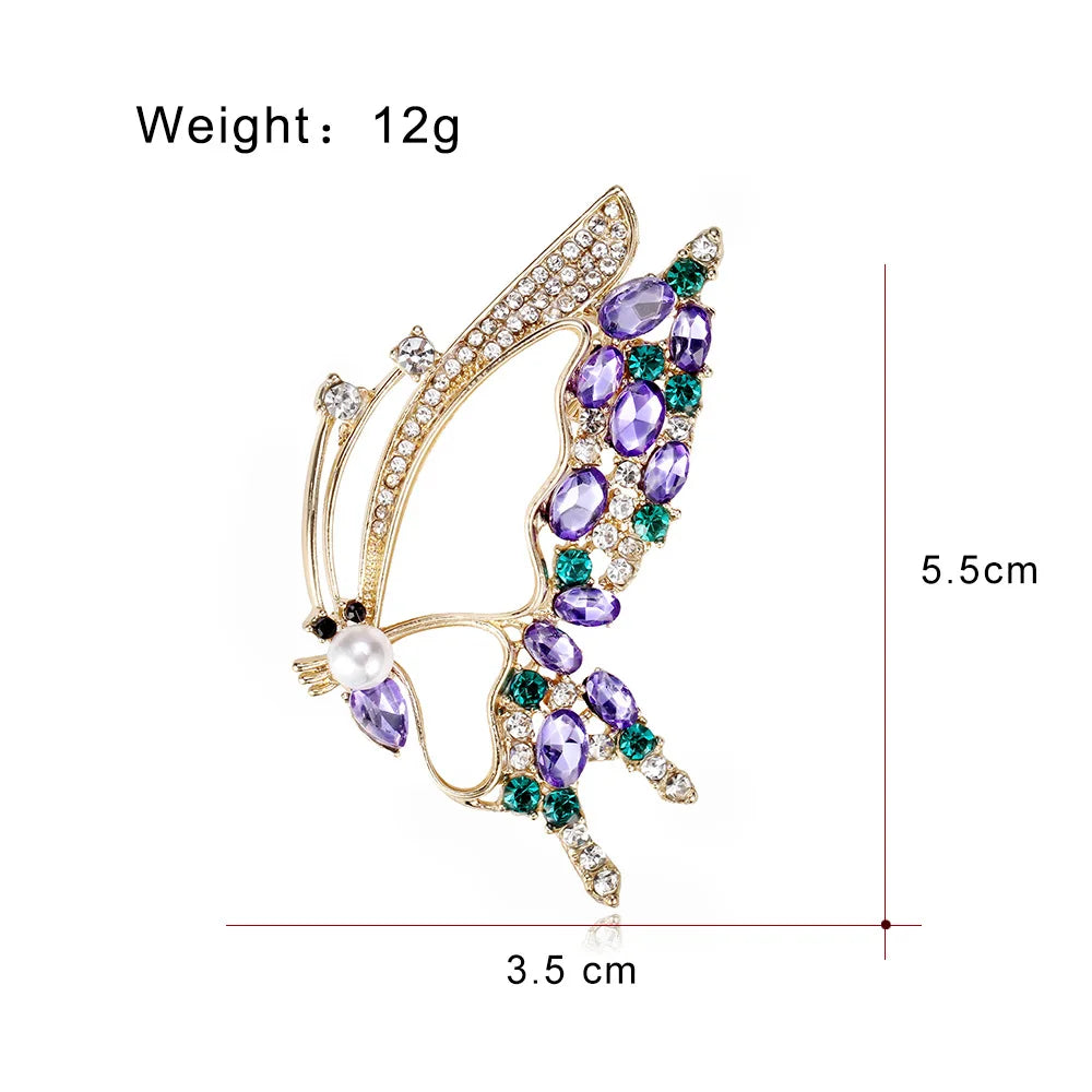 Fashion Glitter Rhinestone Butterfly Sweet Brooches for Girls Sparking Elegant Pins Jewelry for Women Ladies Accessories Chic