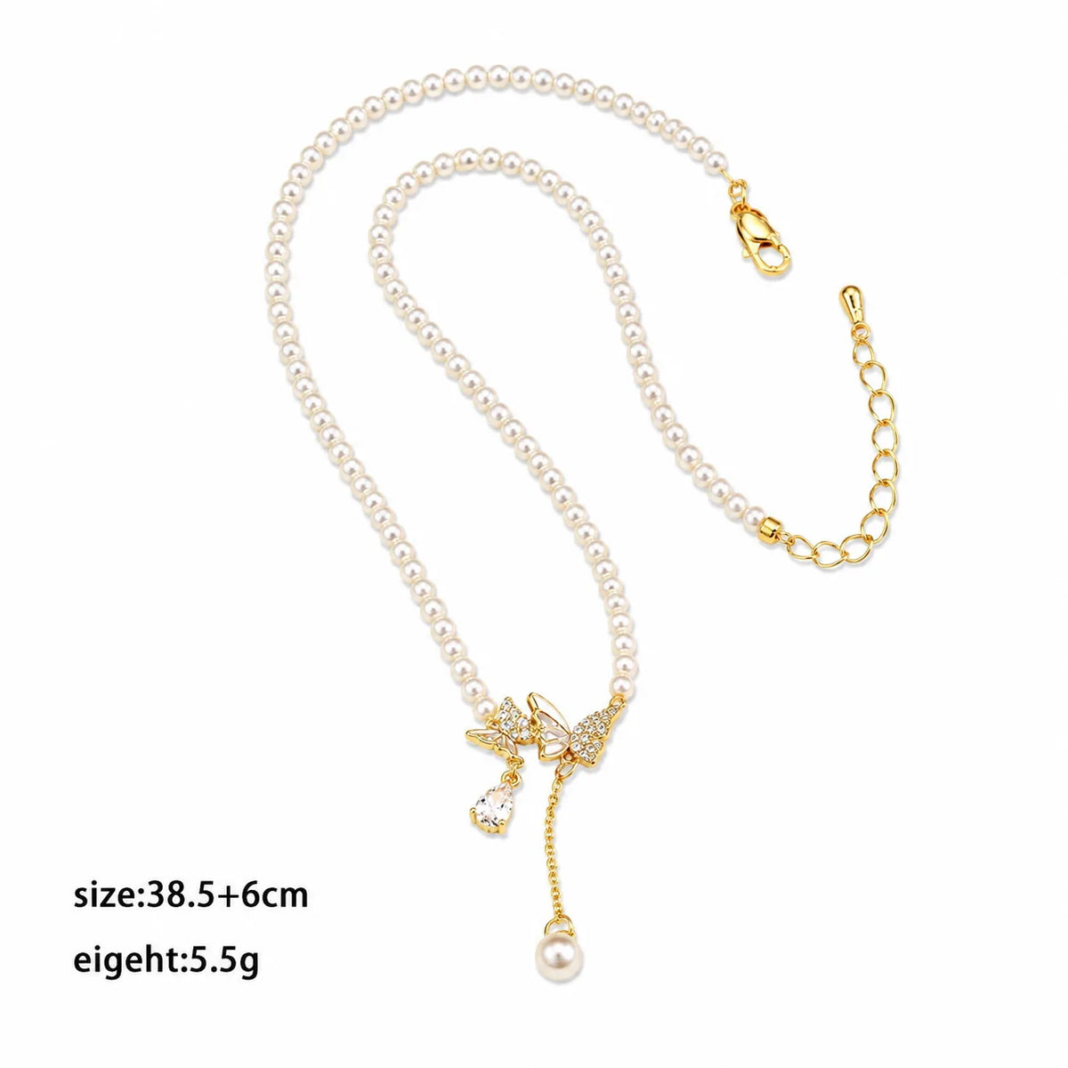 Fashion Elegant Butterfly Pearl Cubic Zirconia 18K Gold Plated Necklaces for Girls Sweet Jewelry for Women Ladies Wholesale