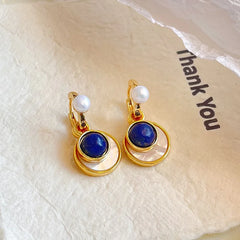 Fashion White Mother of Pearl Lapis Lazuli Drop Earrings for Girls Vintage Jewelry for Women Ladies Wholesale Natural Stone