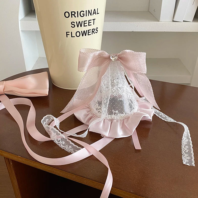 Female Sweet Ribbon White Pink Bowknot Birthday Hair Clips Fashion Elegant Sparking Bulk in Store Hairpins Accessories for Prom