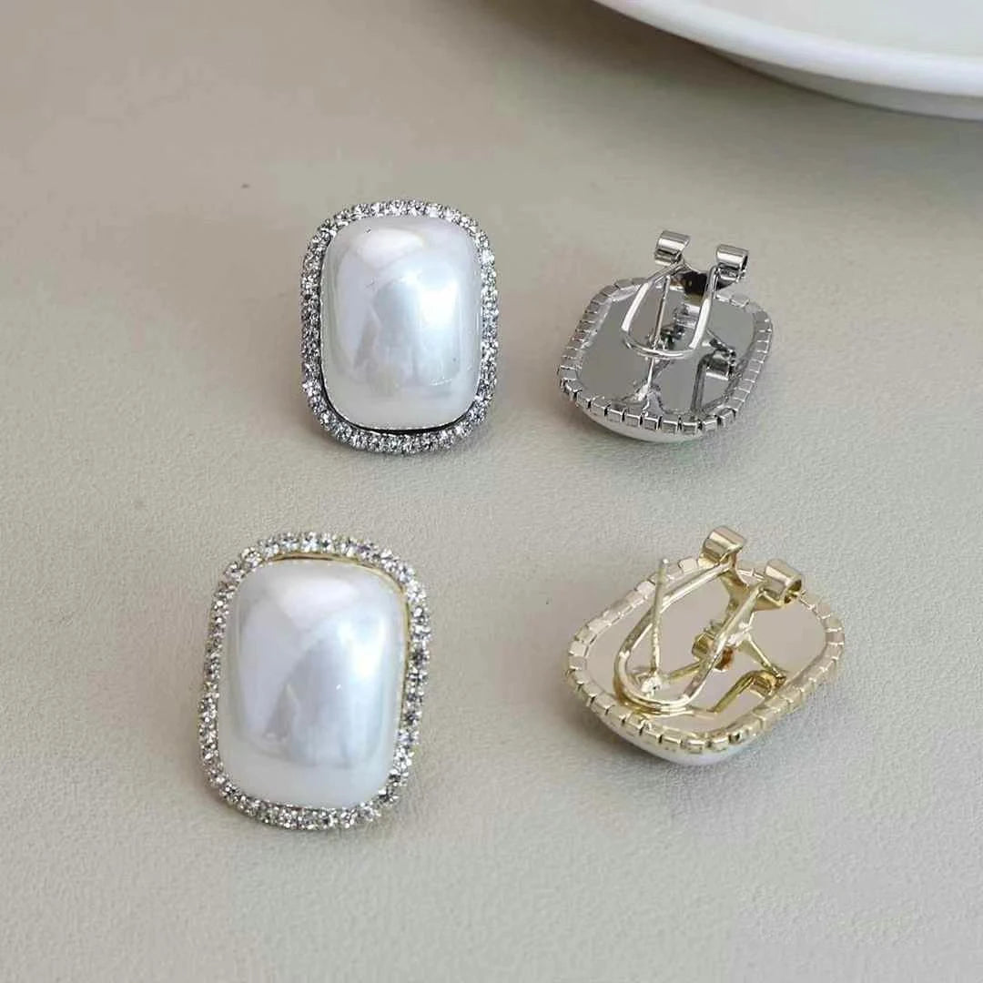 Elegant Imitation Pearl Graceful Stud Earrings for Girls Simple Glitter Luxury Jewellry for Women Ladies Accessories Art Deco