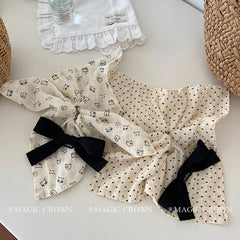 Women's Vintage Female Cat Print Dots Bowknot Ponytail Holder Kerchief Scrunchies Elegant Hair Ties Accessories for Daily Use