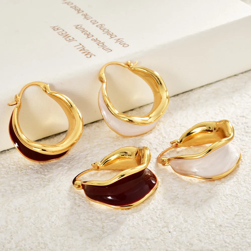 Fashion Chic Hoop Earrings Copper Plated Real Enamel Oil Drop Earrings Niche Design Elegant Retro Earrings for Women Jewelry