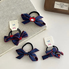 Cute Sweet Simple Denim High Elastic Scrunchies for Baby Girls Apple Fruits Bowknot for Kids Children Hair Accessories in Stock